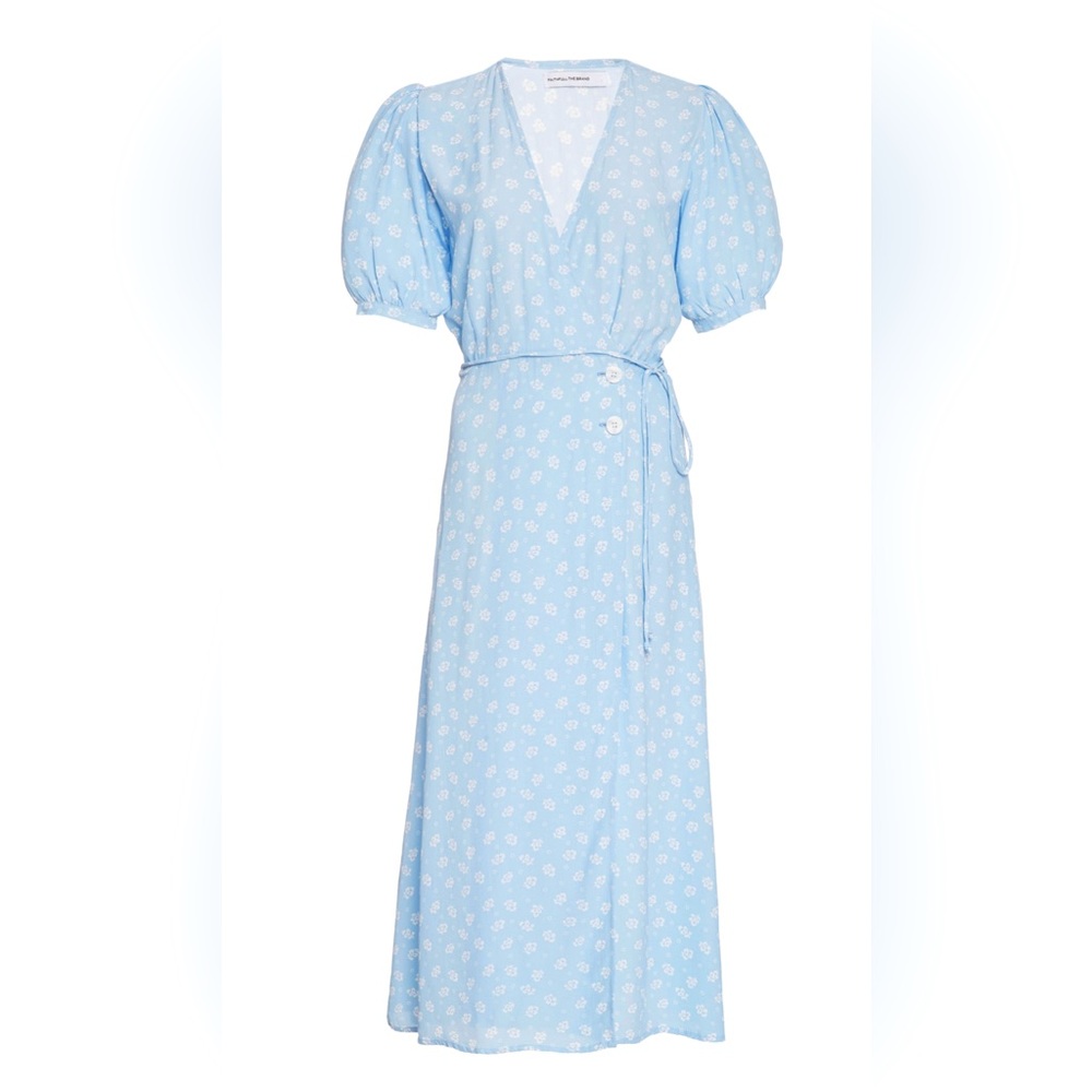 NWOT- Faithfull the Brand “Carmine” Floral Print Crepe MIDI Wrap Dress